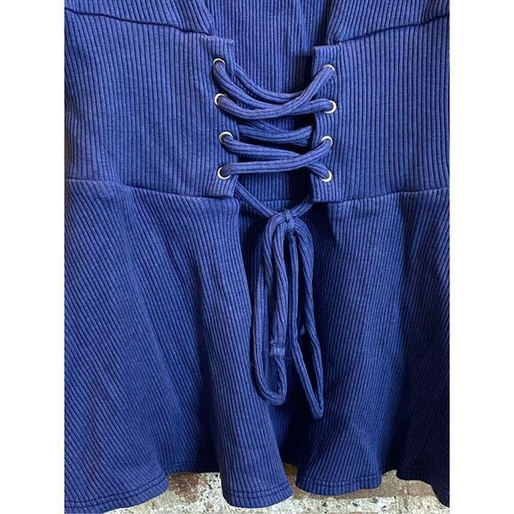 EXPRESS One Eleven Blue Corset Peplum Tank Top Women’s Size Small - Picture 4 of 6